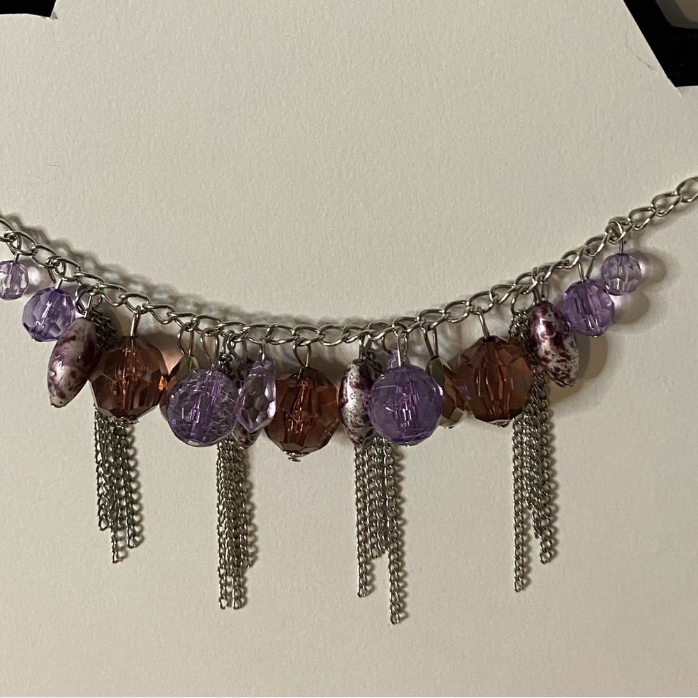 Vintage Lavender/Red tone Stones and Bangles adorn this Vintage 1970’s  Necklace